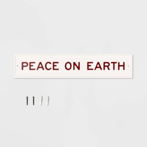 Hearth & Hand with Magnolia Other - Hearth and Hand Peace on Earth Sign, Cream/Red